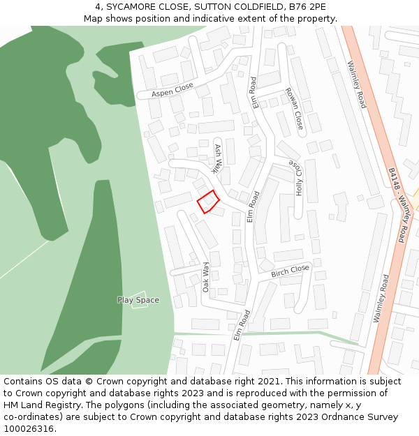 4, SYCAMORE CLOSE, SUTTON COLDFIELD, B76 2PE: Location map and indicative extent of plot