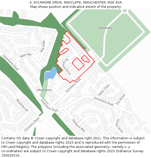 4, SYCAMORE DRIVE, RADCLIFFE, MANCHESTER, M26 4SA: Location map and indicative extent of plot