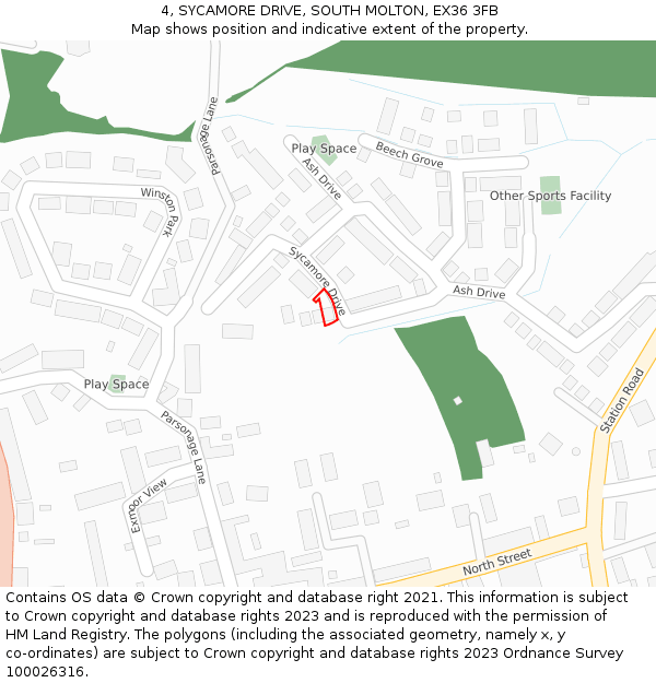 4, SYCAMORE DRIVE, SOUTH MOLTON, EX36 3FB: Location map and indicative extent of plot