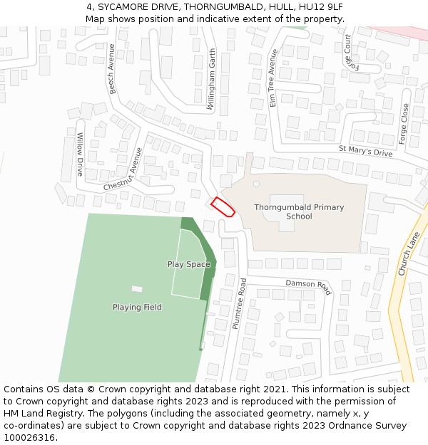 4, SYCAMORE DRIVE, THORNGUMBALD, HULL, HU12 9LF: Location map and indicative extent of plot