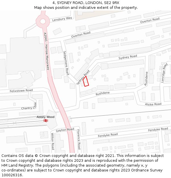 4, SYDNEY ROAD, LONDON, SE2 9RX: Location map and indicative extent of plot