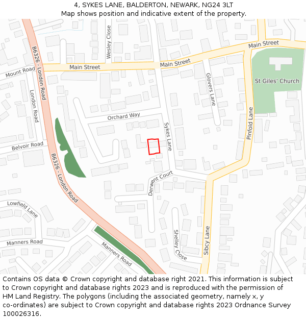 4, SYKES LANE, BALDERTON, NEWARK, NG24 3LT: Location map and indicative extent of plot