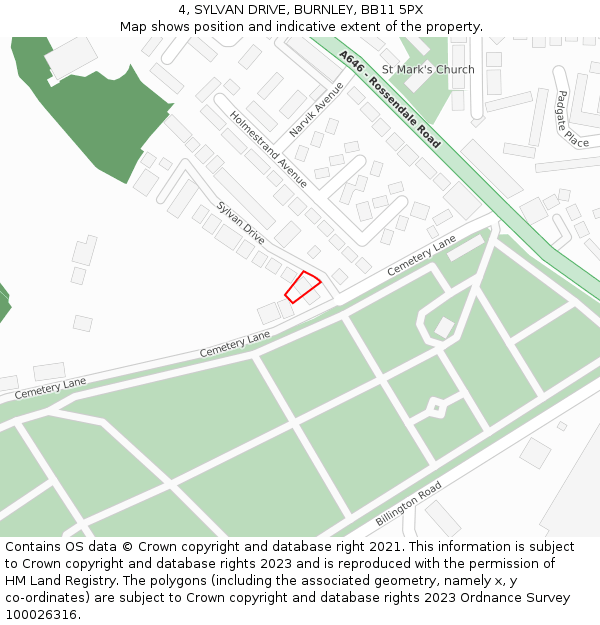 4, SYLVAN DRIVE, BURNLEY, BB11 5PX: Location map and indicative extent of plot