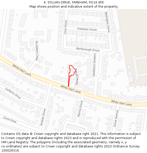 4, SYLVAN DRIVE, FAREHAM, PO16 9FE: Location map and indicative extent of plot