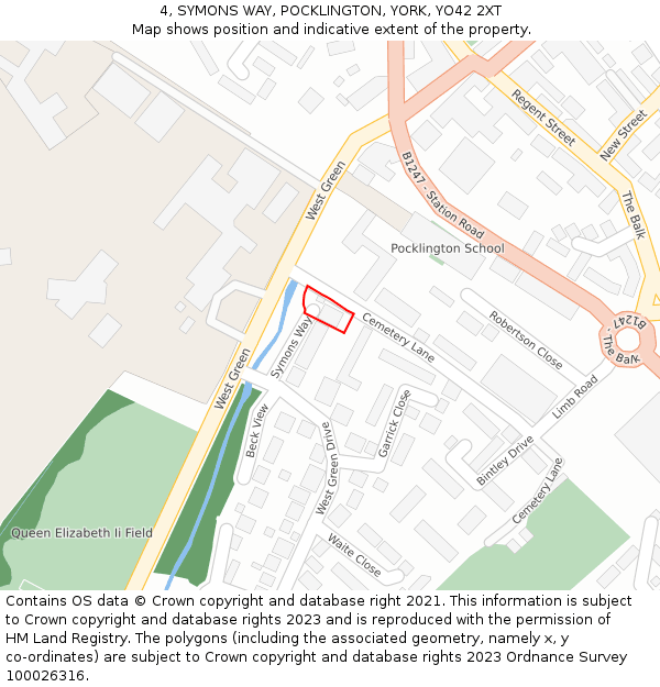 4, SYMONS WAY, POCKLINGTON, YORK, YO42 2XT: Location map and indicative extent of plot