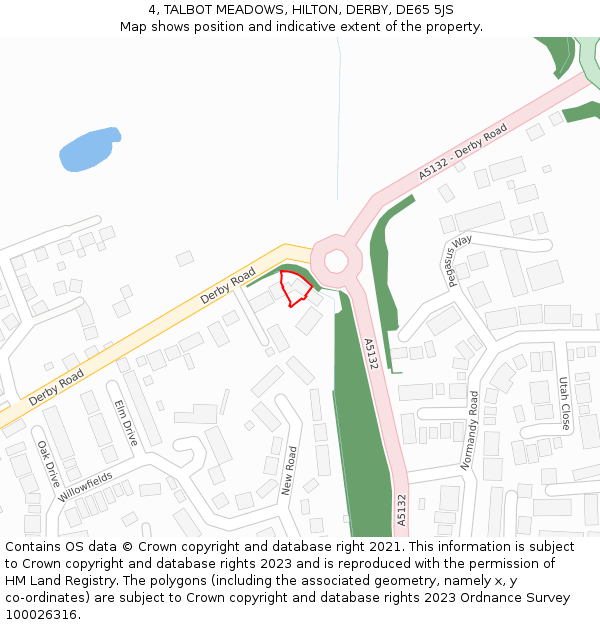 4, TALBOT MEADOWS, HILTON, DERBY, DE65 5JS: Location map and indicative extent of plot