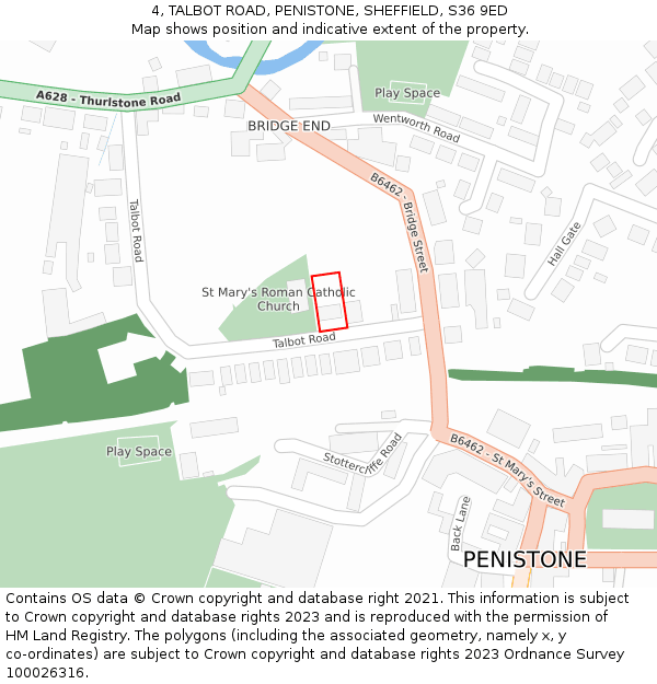 4, TALBOT ROAD, PENISTONE, SHEFFIELD, S36 9ED: Location map and indicative extent of plot