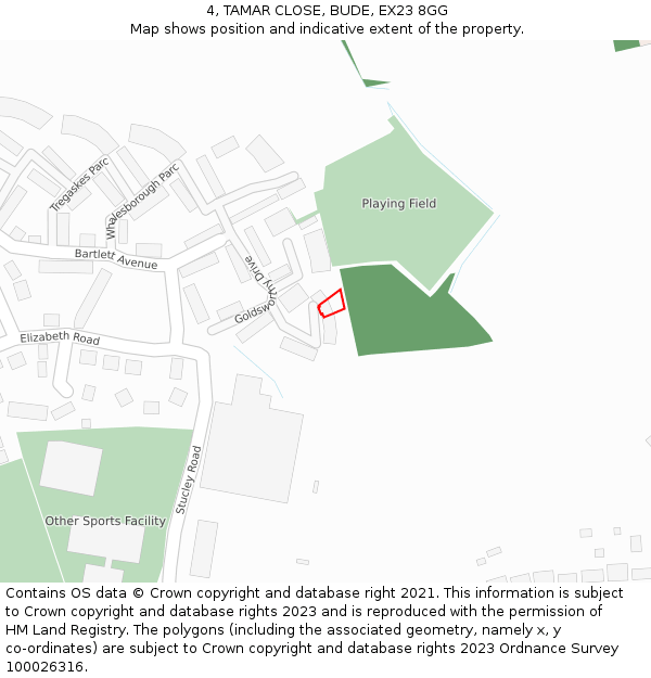 4, TAMAR CLOSE, BUDE, EX23 8GG: Location map and indicative extent of plot