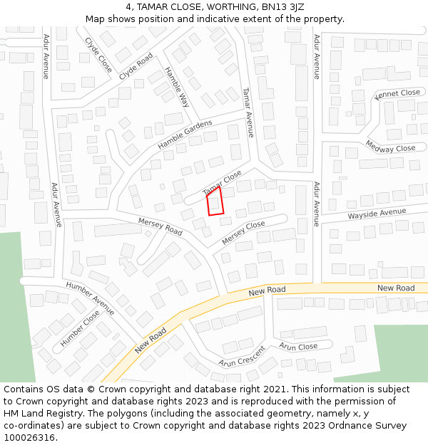4, TAMAR CLOSE, WORTHING, BN13 3JZ: Location map and indicative extent of plot