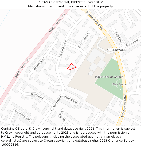 4, TAMAR CRESCENT, BICESTER, OX26 2HZ: Location map and indicative extent of plot