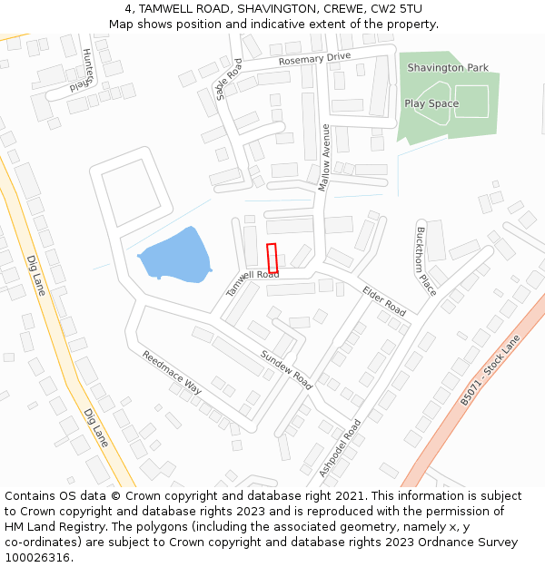 4, TAMWELL ROAD, SHAVINGTON, CREWE, CW2 5TU: Location map and indicative extent of plot