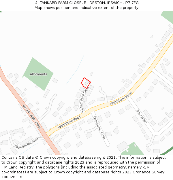 4, TANKARD FARM CLOSE, BILDESTON, IPSWICH, IP7 7FG: Location map and indicative extent of plot