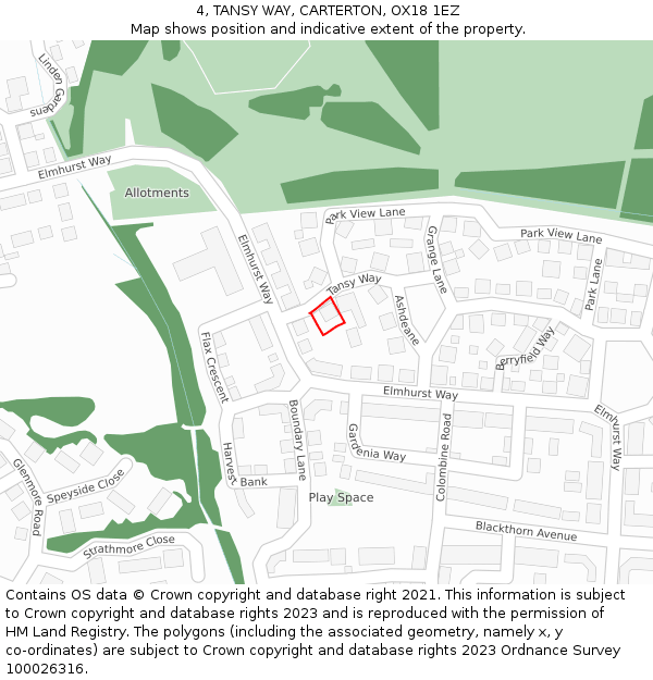 4, TANSY WAY, CARTERTON, OX18 1EZ: Location map and indicative extent of plot