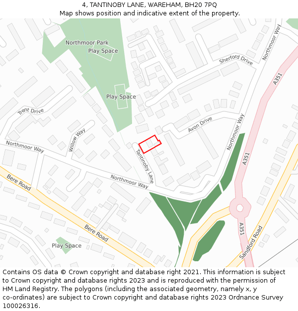 4, TANTINOBY LANE, WAREHAM, BH20 7PQ: Location map and indicative extent of plot