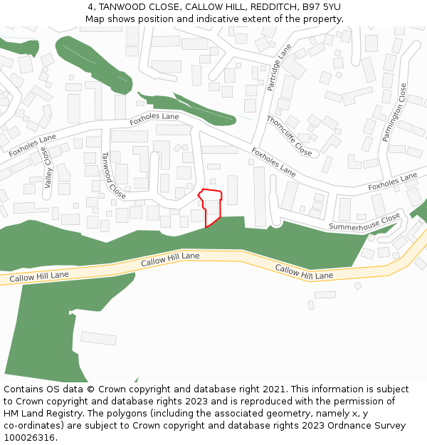 4, TANWOOD CLOSE, CALLOW HILL, REDDITCH, B97 5YU: Location map and indicative extent of plot