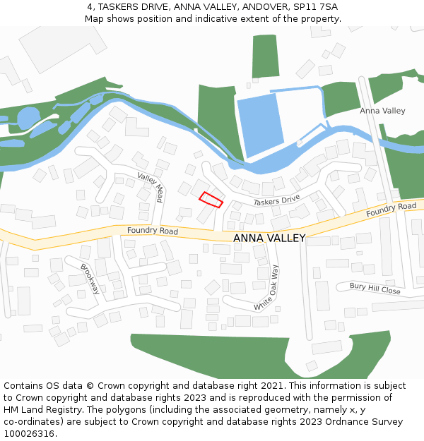 4, TASKERS DRIVE, ANNA VALLEY, ANDOVER, SP11 7SA: Location map and indicative extent of plot