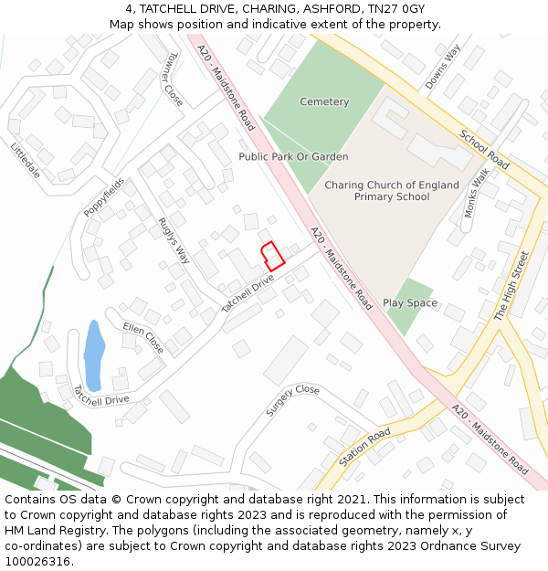 4, TATCHELL DRIVE, CHARING, ASHFORD, TN27 0GY: Location map and indicative extent of plot