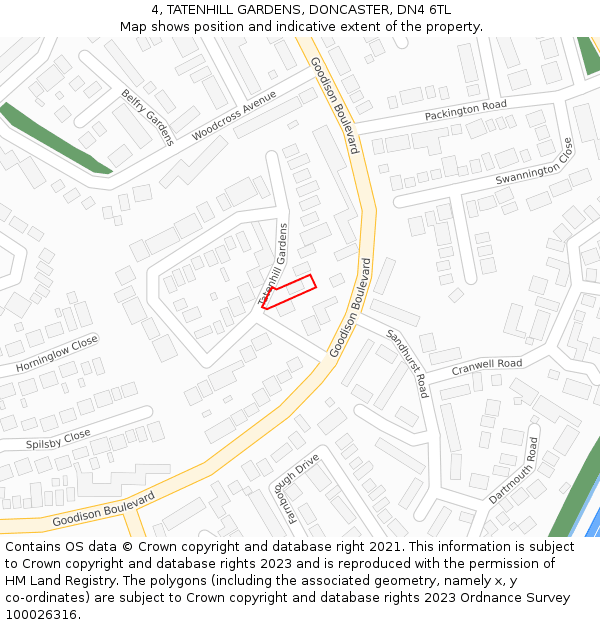 4, TATENHILL GARDENS, DONCASTER, DN4 6TL: Location map and indicative extent of plot