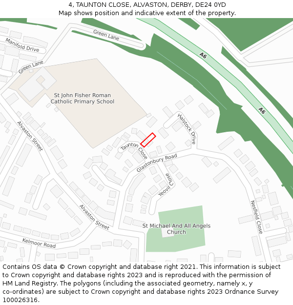 4, TAUNTON CLOSE, ALVASTON, DERBY, DE24 0YD: Location map and indicative extent of plot