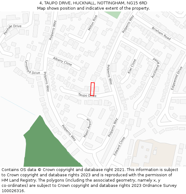 4, TAUPO DRIVE, HUCKNALL, NOTTINGHAM, NG15 6RD: Location map and indicative extent of plot