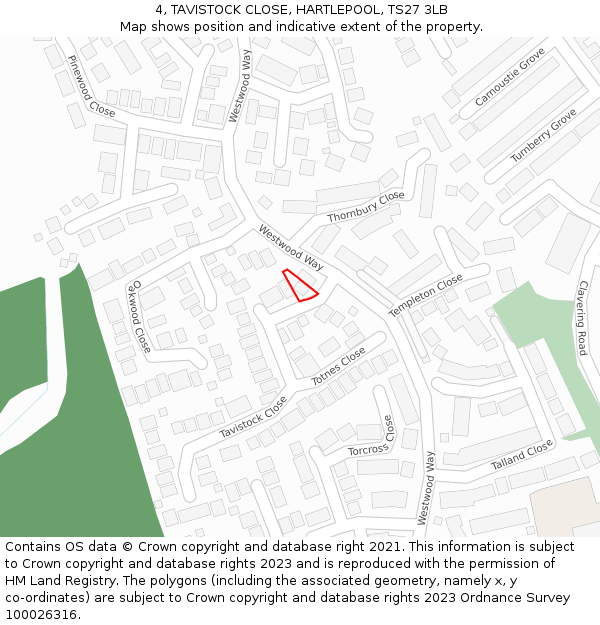 4, TAVISTOCK CLOSE, HARTLEPOOL, TS27 3LB: Location map and indicative extent of plot