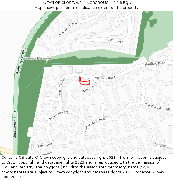 4, TAYLOR CLOSE, WELLINGBOROUGH, NN8 5QU: Location map and indicative extent of plot