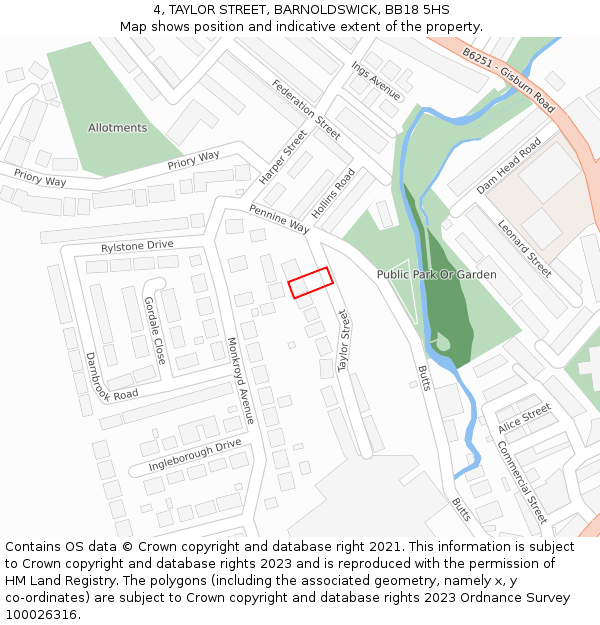 4, TAYLOR STREET, BARNOLDSWICK, BB18 5HS: Location map and indicative extent of plot