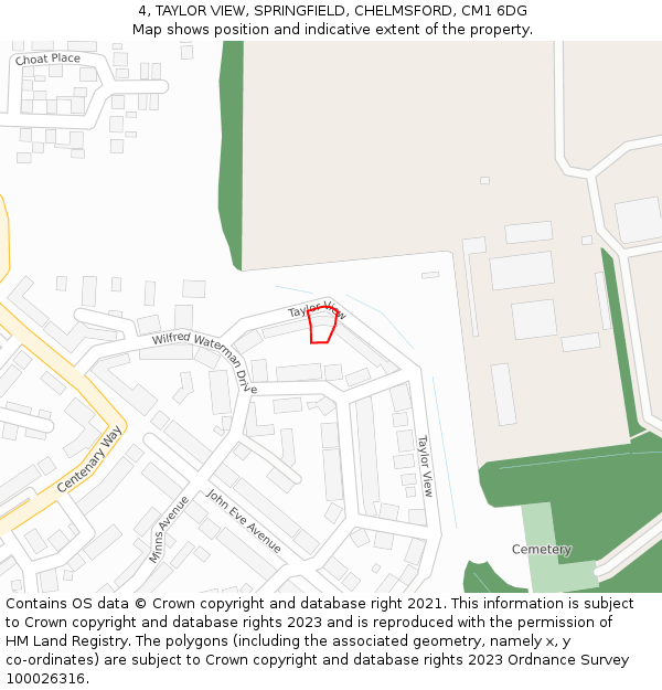 4, TAYLOR VIEW, SPRINGFIELD, CHELMSFORD, CM1 6DG: Location map and indicative extent of plot