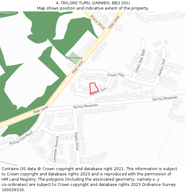 4, TAYLORS TURN, DARWEN, BB3 3GU: Location map and indicative extent of plot