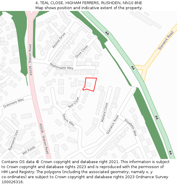 4, TEAL CLOSE, HIGHAM FERRERS, RUSHDEN, NN10 8NE: Location map and indicative extent of plot