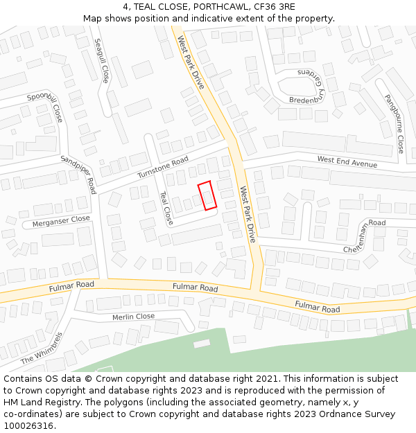 4, TEAL CLOSE, PORTHCAWL, CF36 3RE: Location map and indicative extent of plot