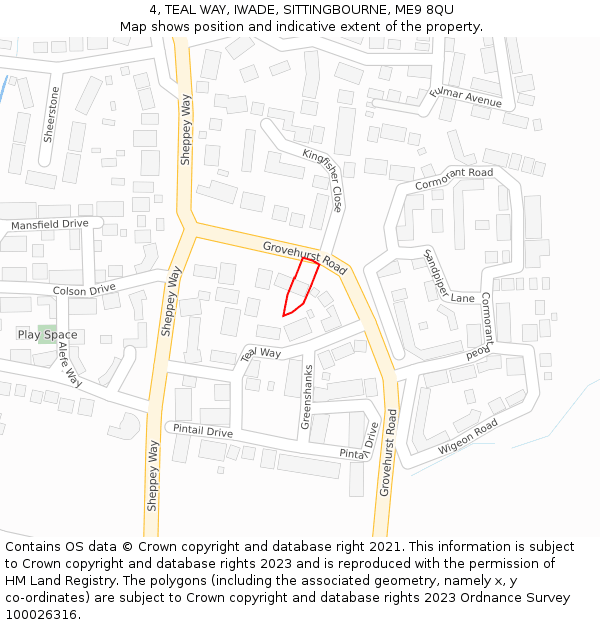 4, TEAL WAY, IWADE, SITTINGBOURNE, ME9 8QU: Location map and indicative extent of plot