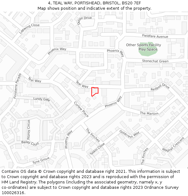 4, TEAL WAY, PORTISHEAD, BRISTOL, BS20 7EF: Location map and indicative extent of plot