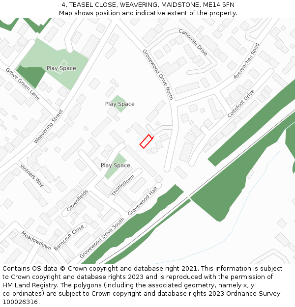 4, TEASEL CLOSE, WEAVERING, MAIDSTONE, ME14 5FN: Location map and indicative extent of plot