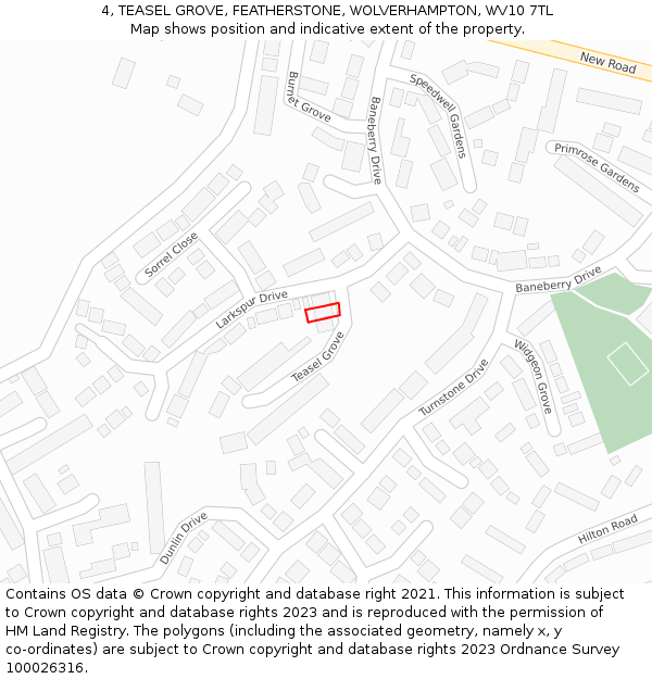 4, TEASEL GROVE, FEATHERSTONE, WOLVERHAMPTON, WV10 7TL: Location map and indicative extent of plot