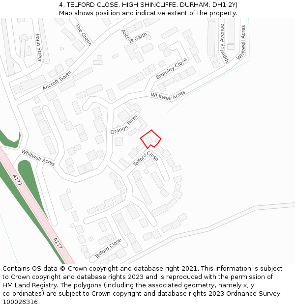 4, TELFORD CLOSE, HIGH SHINCLIFFE, DURHAM, DH1 2YJ: Location map and indicative extent of plot