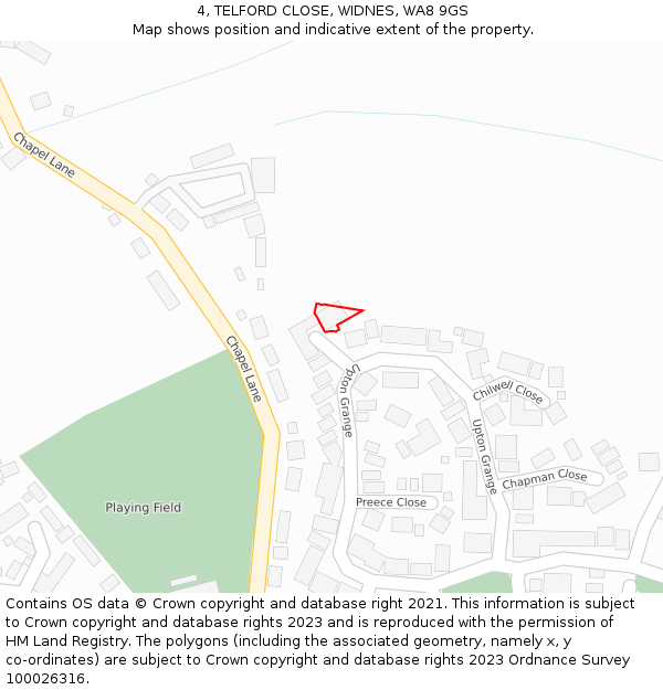 4, TELFORD CLOSE, WIDNES, WA8 9GS: Location map and indicative extent of plot