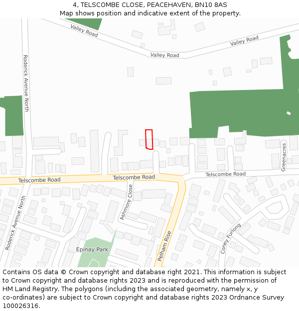 4, TELSCOMBE CLOSE, PEACEHAVEN, BN10 8AS: Location map and indicative extent of plot