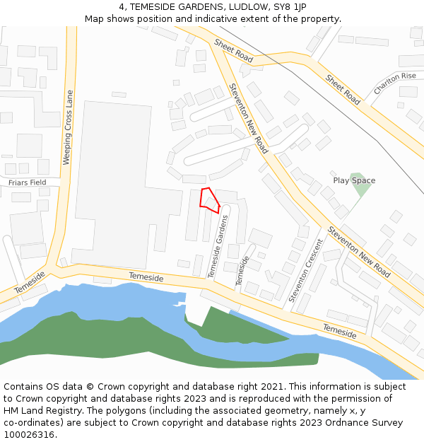4, TEMESIDE GARDENS, LUDLOW, SY8 1JP: Location map and indicative extent of plot