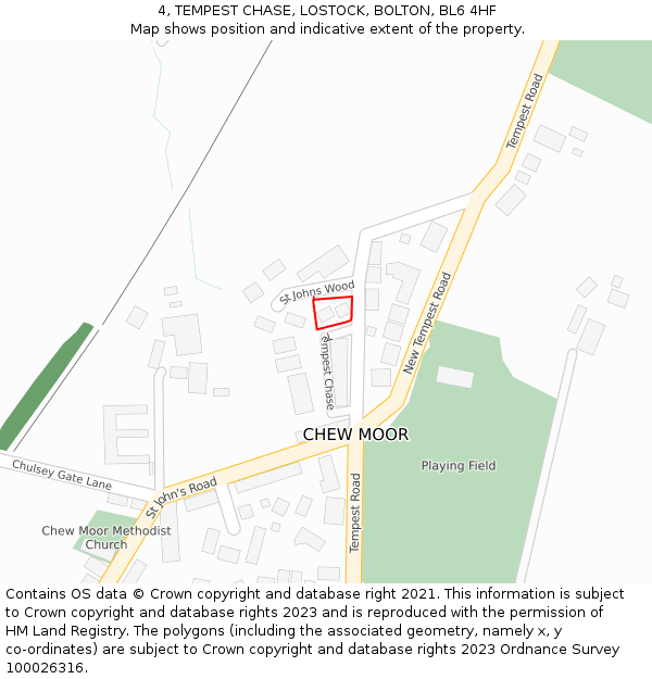 4, TEMPEST CHASE, LOSTOCK, BOLTON, BL6 4HF: Location map and indicative extent of plot