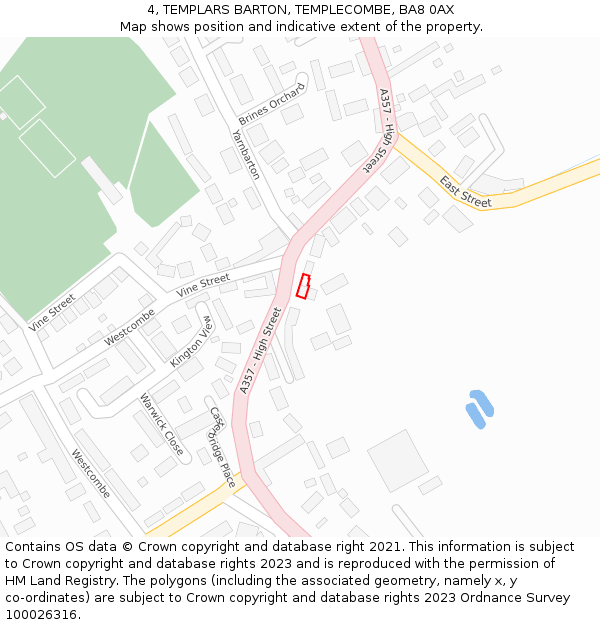 4, TEMPLARS BARTON, TEMPLECOMBE, BA8 0AX: Location map and indicative extent of plot