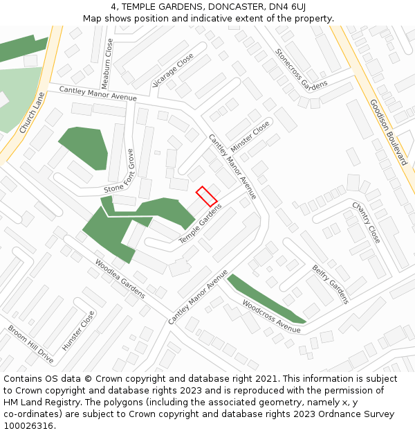 4, TEMPLE GARDENS, DONCASTER, DN4 6UJ: Location map and indicative extent of plot