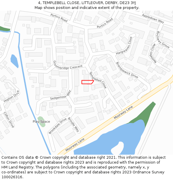 4, TEMPLEBELL CLOSE, LITTLEOVER, DERBY, DE23 3YJ: Location map and indicative extent of plot