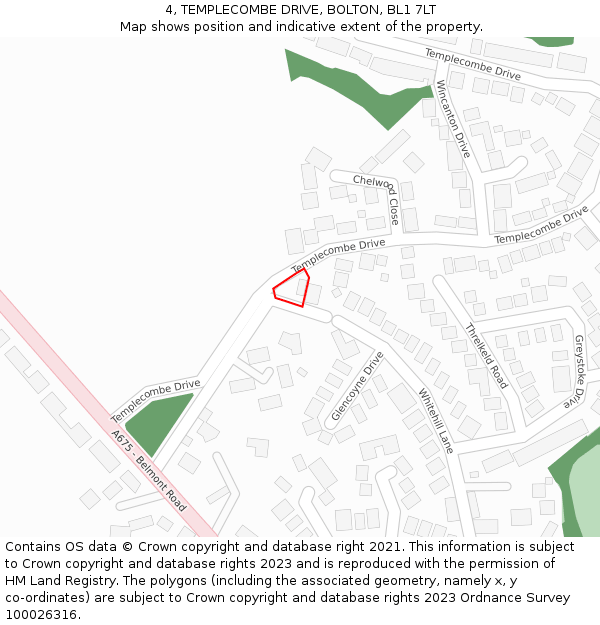 4, TEMPLECOMBE DRIVE, BOLTON, BL1 7LT: Location map and indicative extent of plot