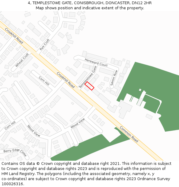 4, TEMPLESTOWE GATE, CONISBROUGH, DONCASTER, DN12 2HR: Location map and indicative extent of plot