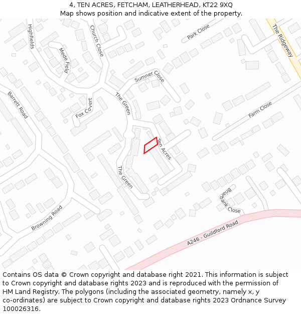 4, TEN ACRES, FETCHAM, LEATHERHEAD, KT22 9XQ: Location map and indicative extent of plot