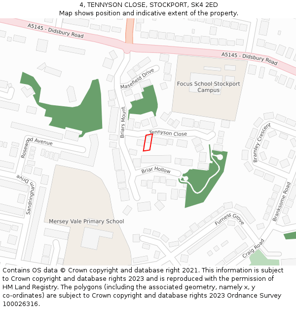 4, TENNYSON CLOSE, STOCKPORT, SK4 2ED: Location map and indicative extent of plot