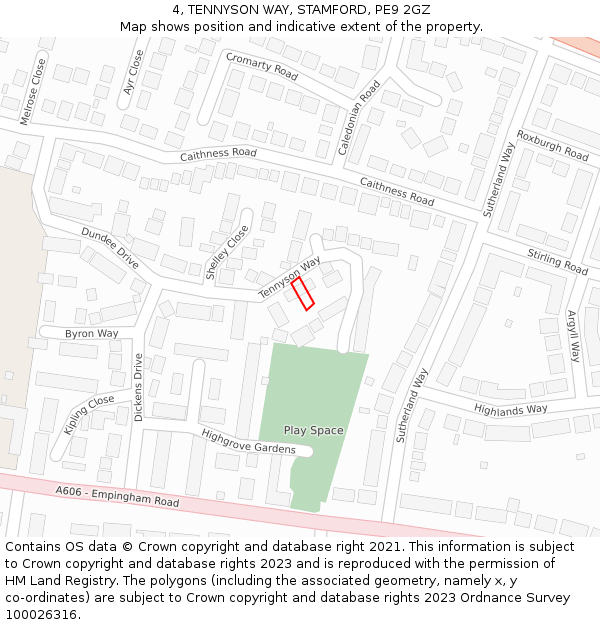 4, TENNYSON WAY, STAMFORD, PE9 2GZ: Location map and indicative extent of plot