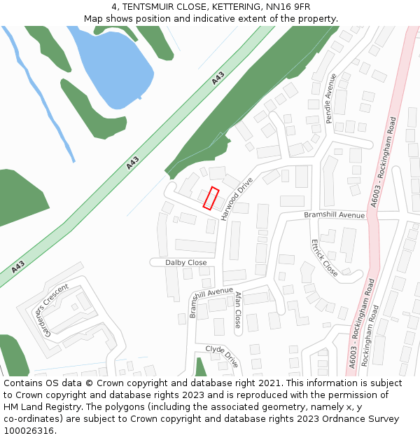 4, TENTSMUIR CLOSE, KETTERING, NN16 9FR: Location map and indicative extent of plot