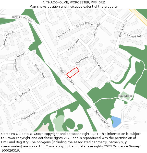 4, THACKHOLME, WORCESTER, WR4 0RZ: Location map and indicative extent of plot